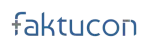 Sinisellä tekstillä "faktucon" mustalla taustalla. Kirjaimissa on katkoja.