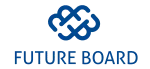 Sininen Future Board -logo, jossa on abstrakti symboli ja teksti "FUTURE BOARD".